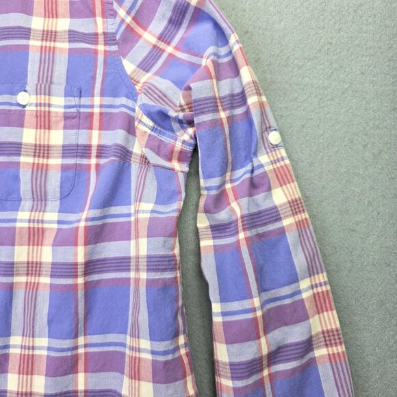 LL Bean Shirt Womens Medium Purple Pink Plaid Long Sleeve Cotton Classic Preppy - Picture 4 of 9
